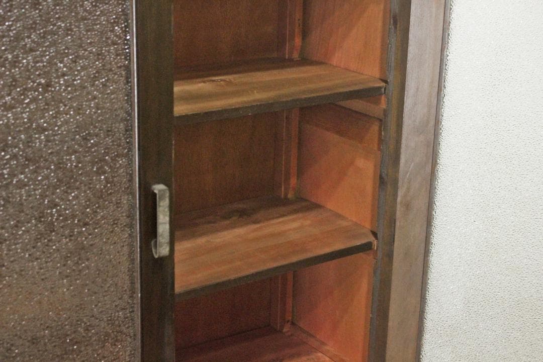 レトロ ガラスキャビネット 本箱 収納 食器棚 ラック ダイヤガラス 2杯