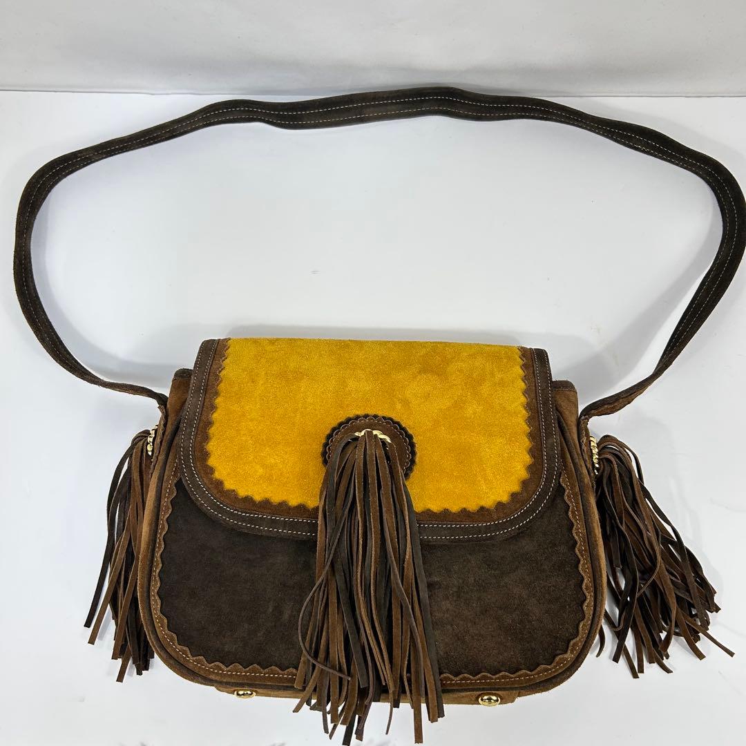 希少 MOSCHINO スエード フリンジ ショルダーバッグ ギャランティー付き