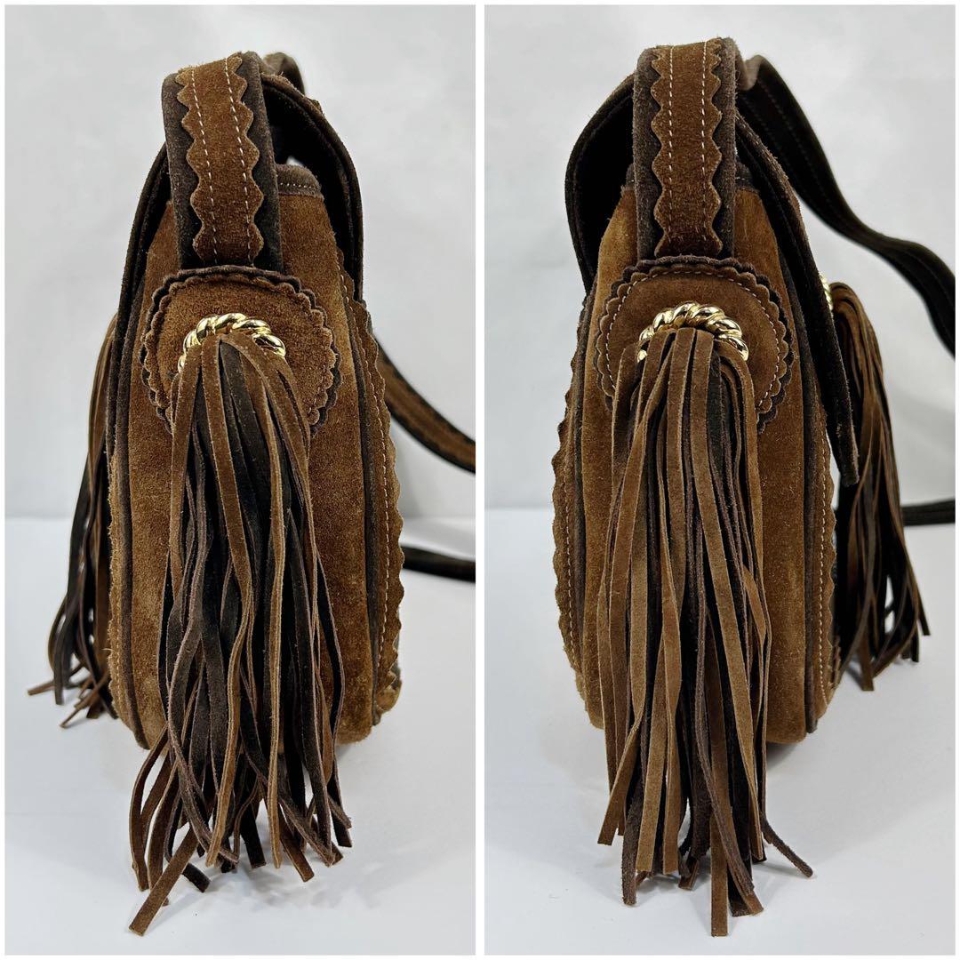 希少 MOSCHINO スエード フリンジ ショルダーバッグ ギャランティー付き