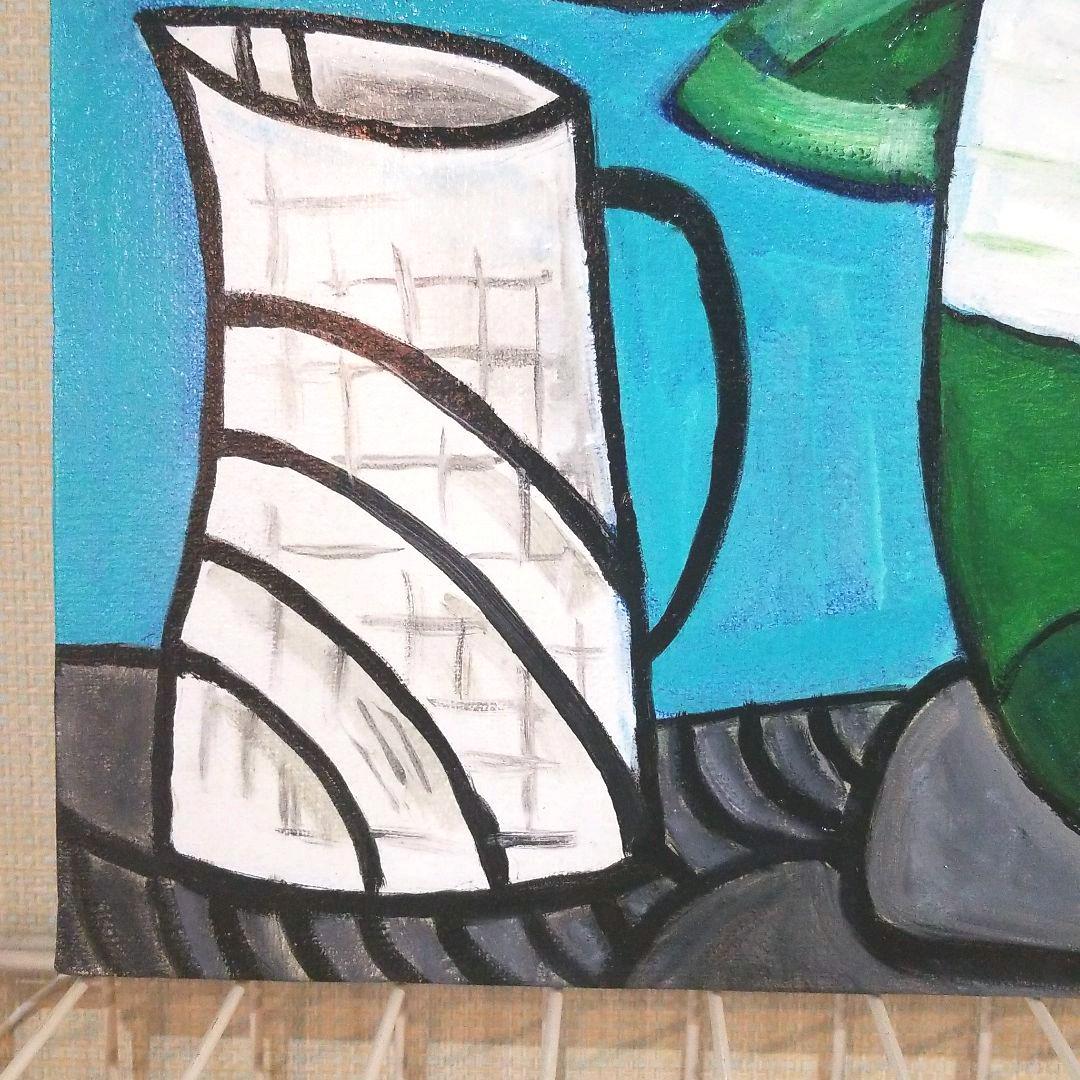 油絵あじさいを差したテーブル