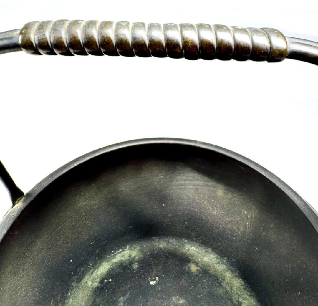 明治時代京都 森田山陽作 古銅花文提梁花器 在銘 古美術 ウブ品 WWST027