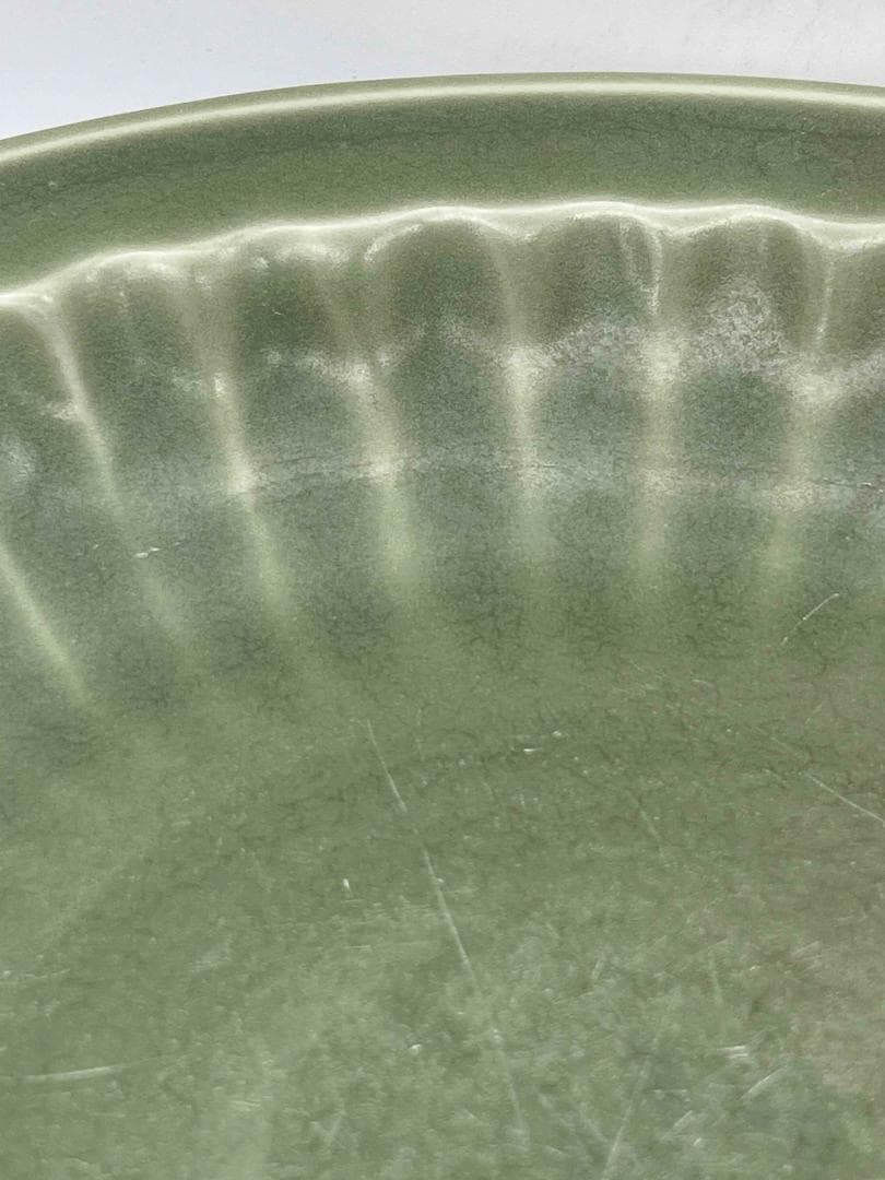 明時代 青磁 龍泉窯刻花大盤 青磁皿 唐物 古賞物 時代物(