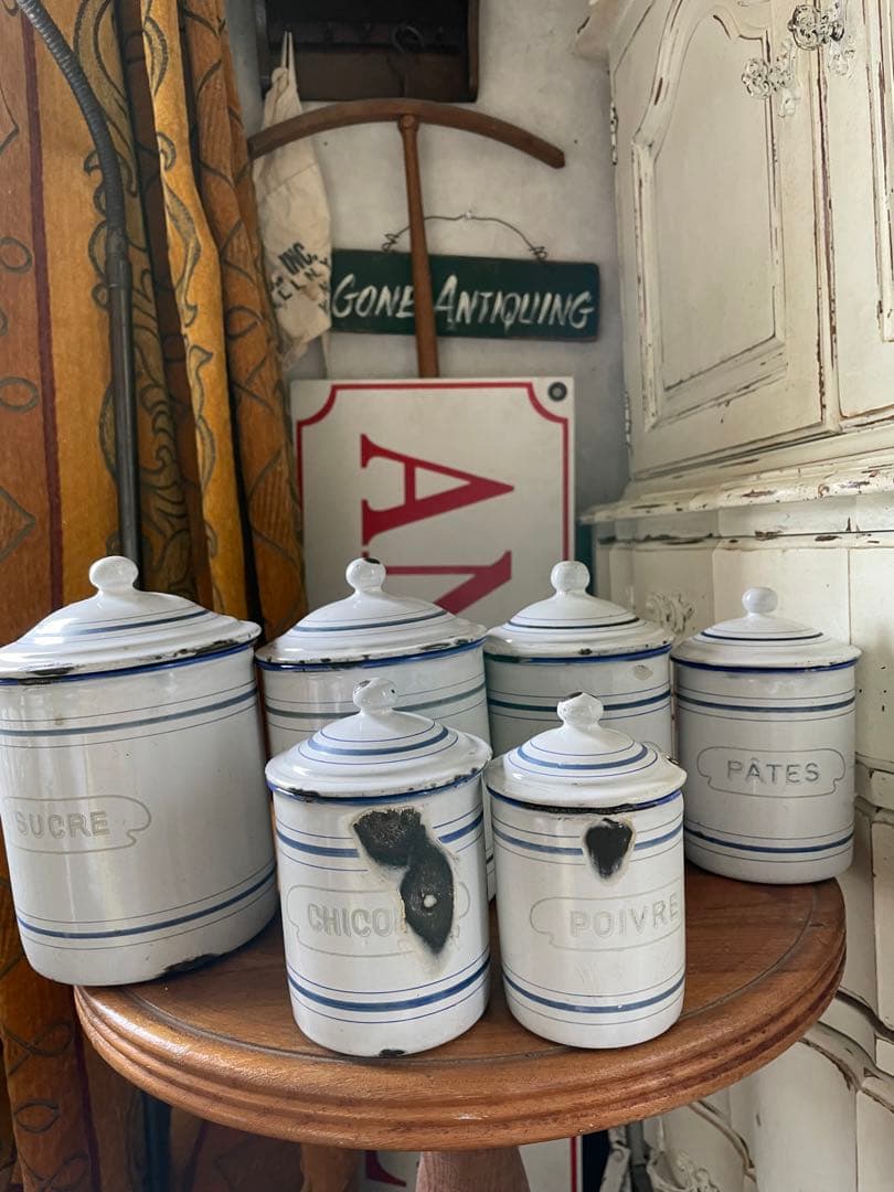 フランス アンティーク ホーロー キャニスター BF社BB社 ブルー 100年