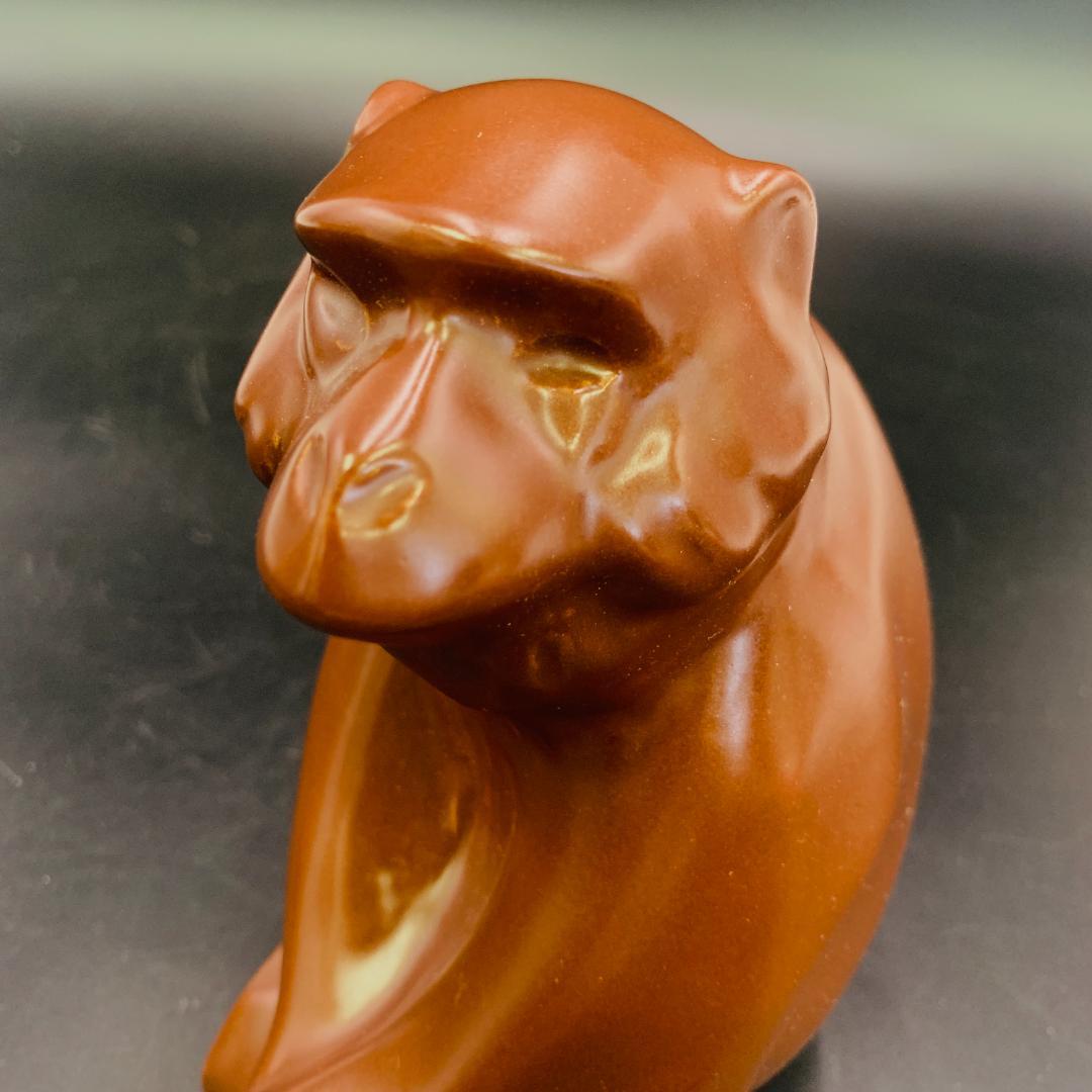 美品 三枝惣太郎 作 申置物 猿 木箱・台座・共布・略歴付 陶芸 彫刻