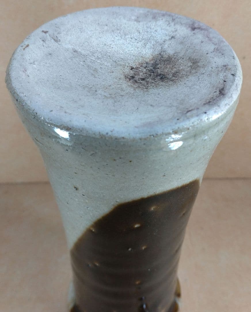 浜田庄司(濱田庄司) 花生(益子焼掛分花瓶) 共箱 益子焼 人間国宝