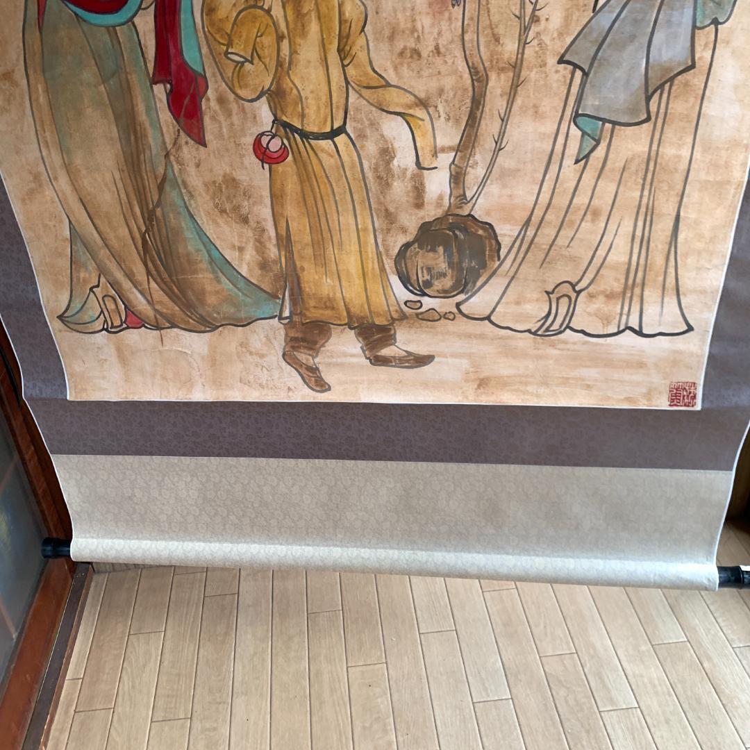 観鳥捕蝉図 作者不詳 掛け軸 和紙