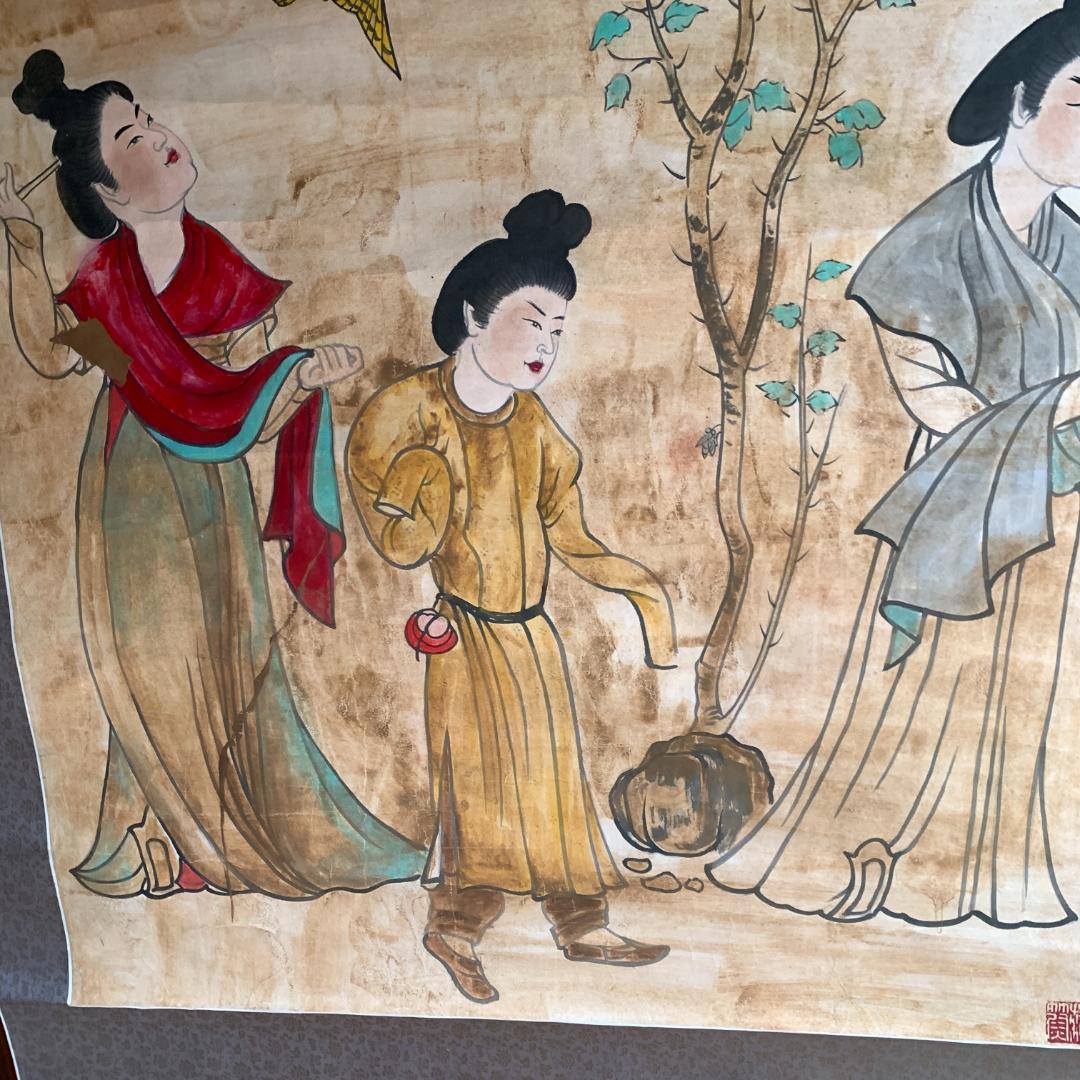 観鳥捕蝉図 作者不詳 掛け軸 和紙