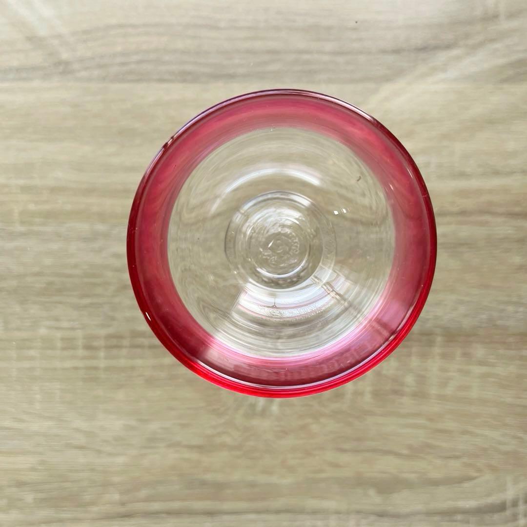 骨董 時代ガラス 金赤フチ 希少 桃色リップ 反り口 碗型 豆鉢 小鉢