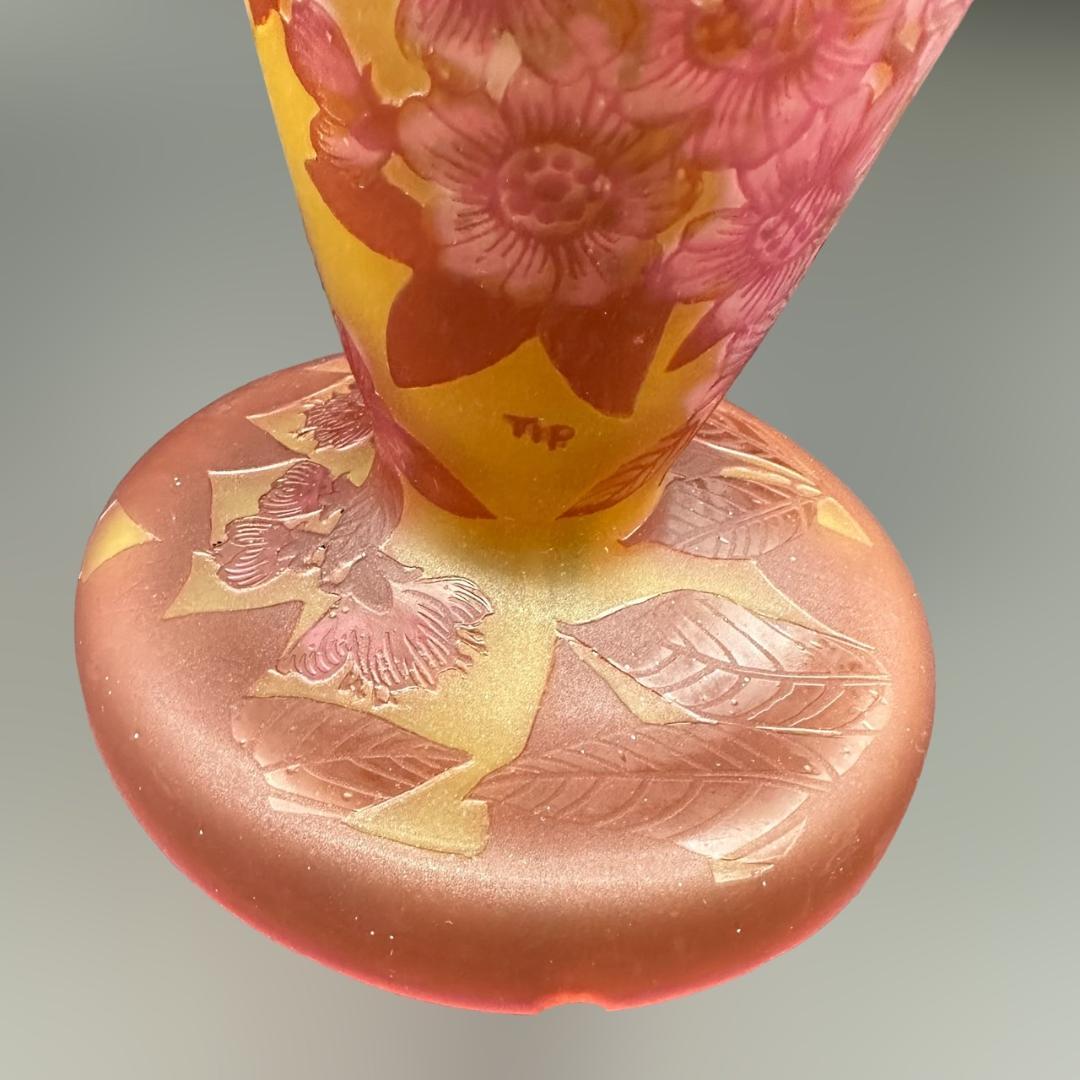 エミールガレ 二灯ランプ 林檎紋 カメオ彫り 被せガラス 高さ50cm