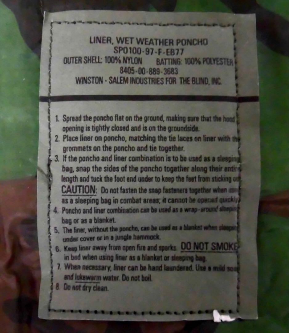 米軍実物 90's デッドストック LINER WET WEATHER