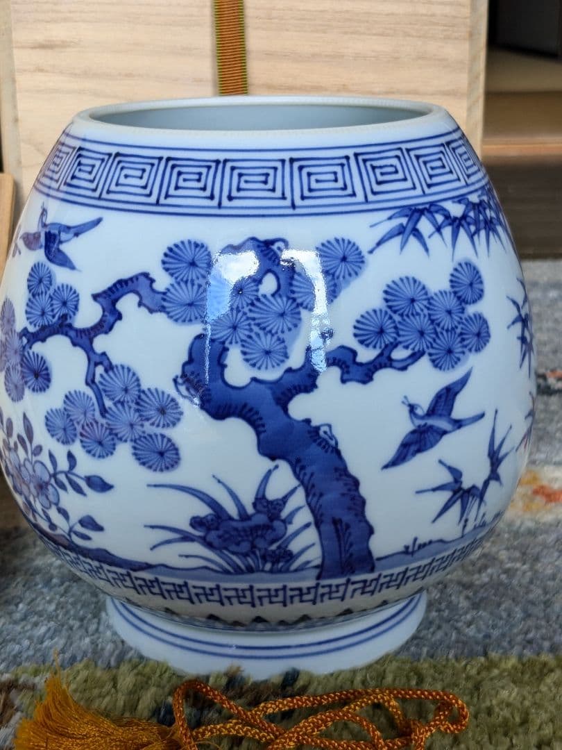 お値下げ】【上作】五代三浦竹泉染付芋頭水指鵬雲斎書付