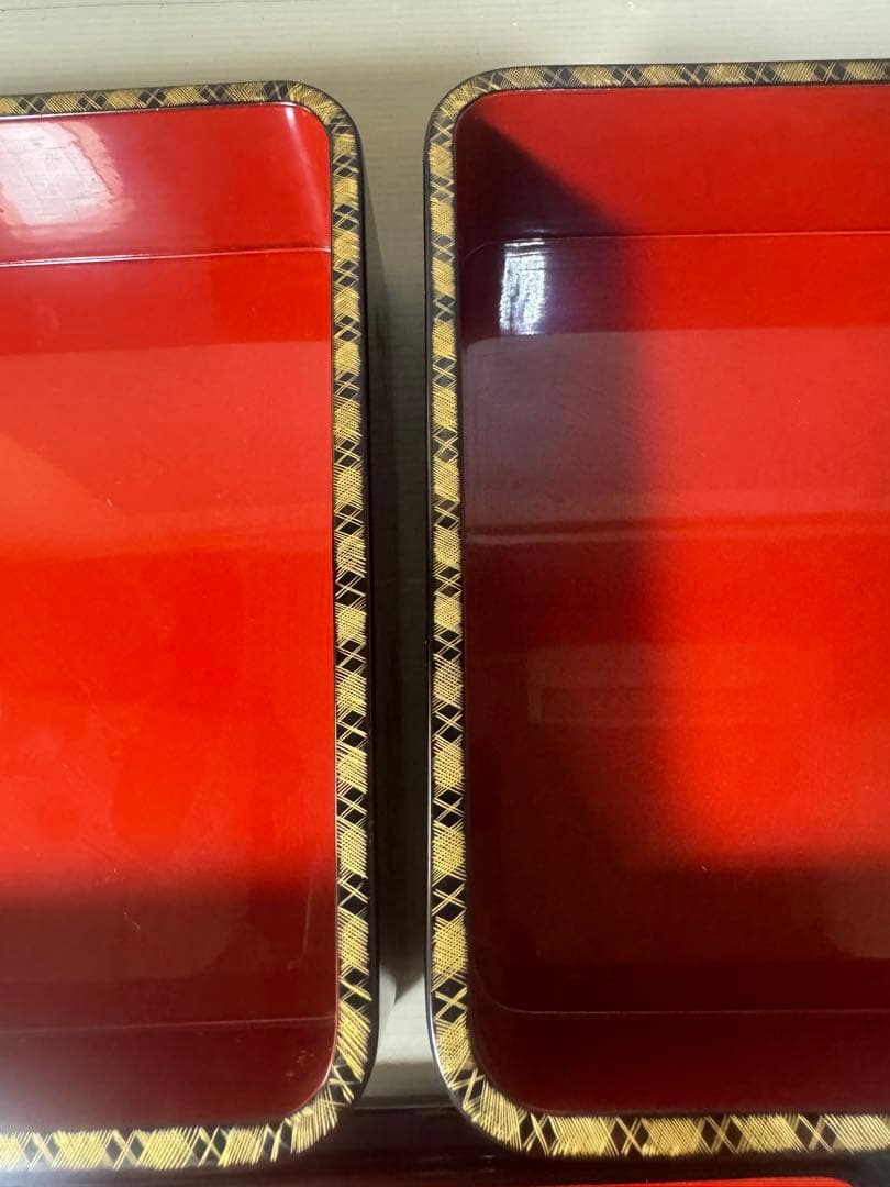 2445 輪島塗　金蒔絵　松鶴文　二重箱