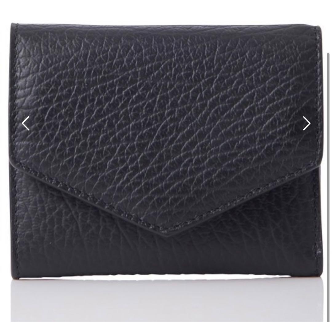 マルジェラ 三つ折り財布 エンベロープ プリント カーフスキン 黒