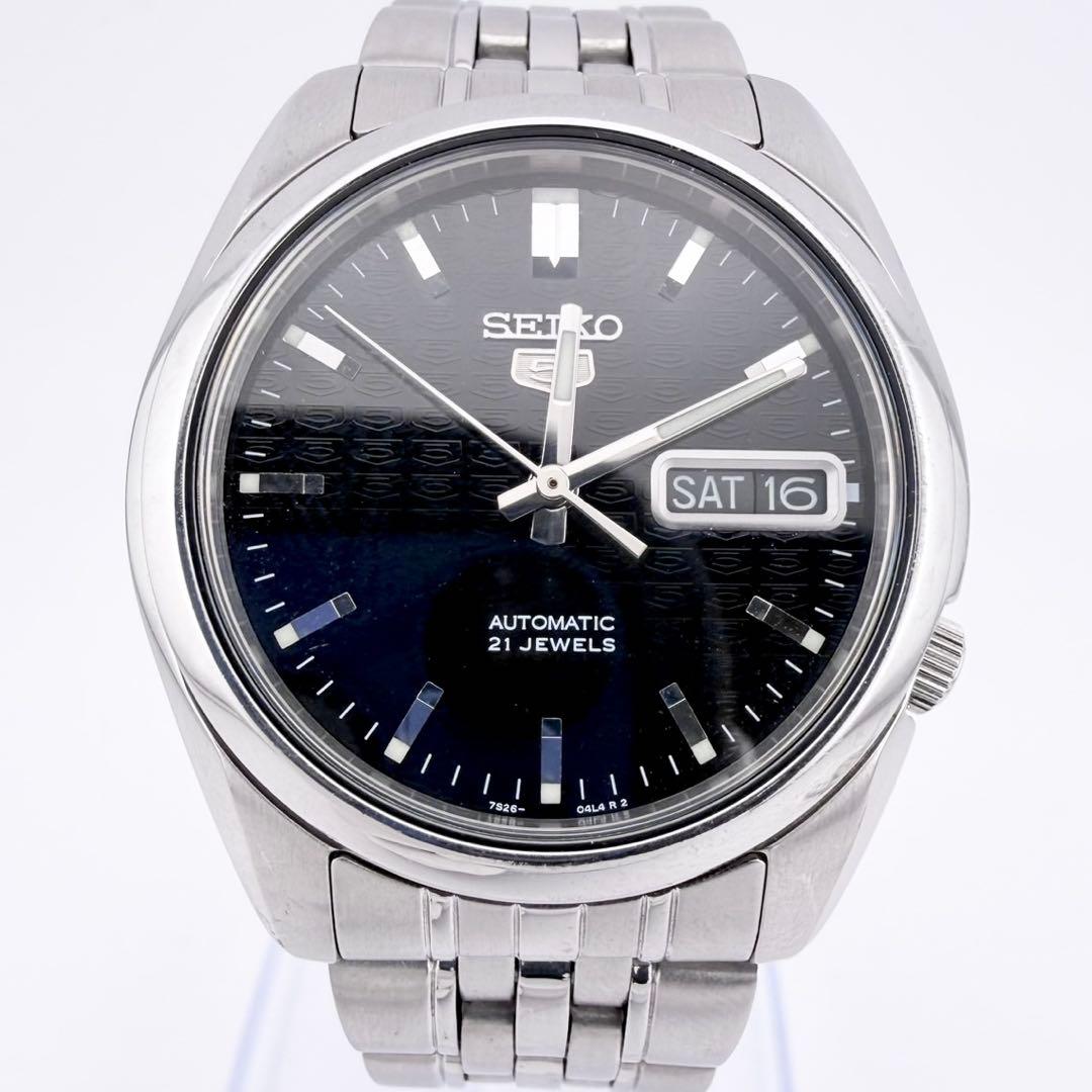 状態良好品 セイコー5 7S26-01V0 ブラック メンズ 自動巻き腕時計