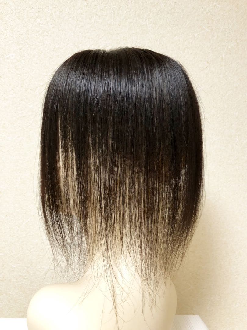 人毛100% ヘアピース　自然な黒28 シルクスキン　総手植え引き抜き　前髪なし