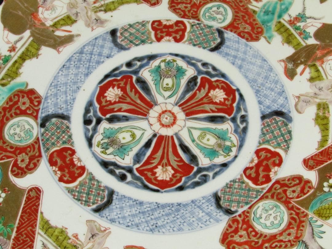 色絵 時代 割絵花見踊り図 一尺四寸 銅鑼鉢・大皿】古伊万里