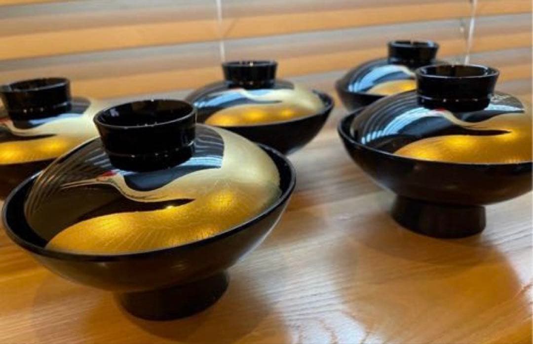 会津塗　漆器 蓋付き椀 5個セット