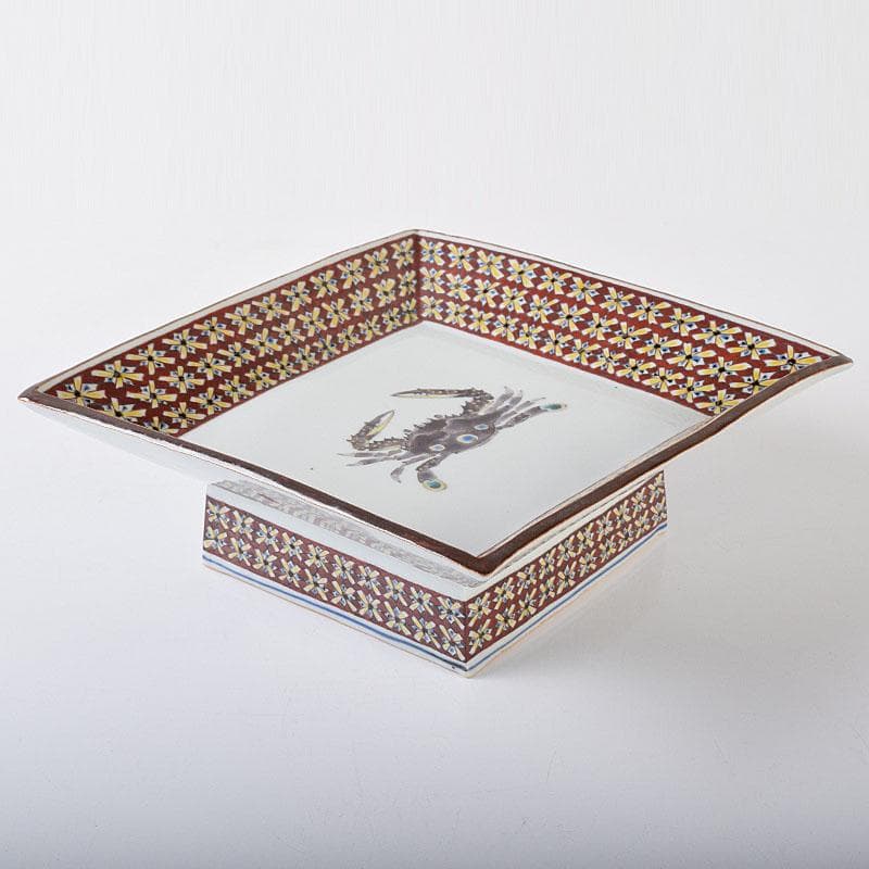 九谷焼 武腰潤作 色絵夏蟹更紗文 四方台皿 共布共箱 Y R8415B - メルカリ