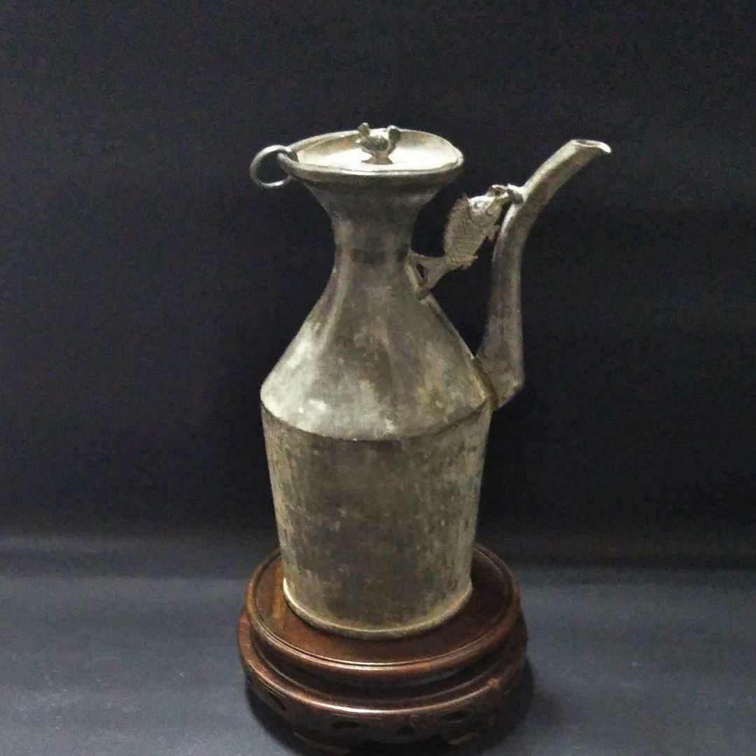 中国古美術/古錫魚飾蓋付水柱/清代/