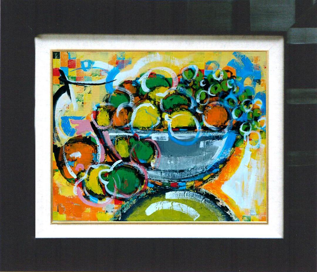 油絵 絵 絵画インテリア 額付(白) uF6-061604 静物 果物 ポット