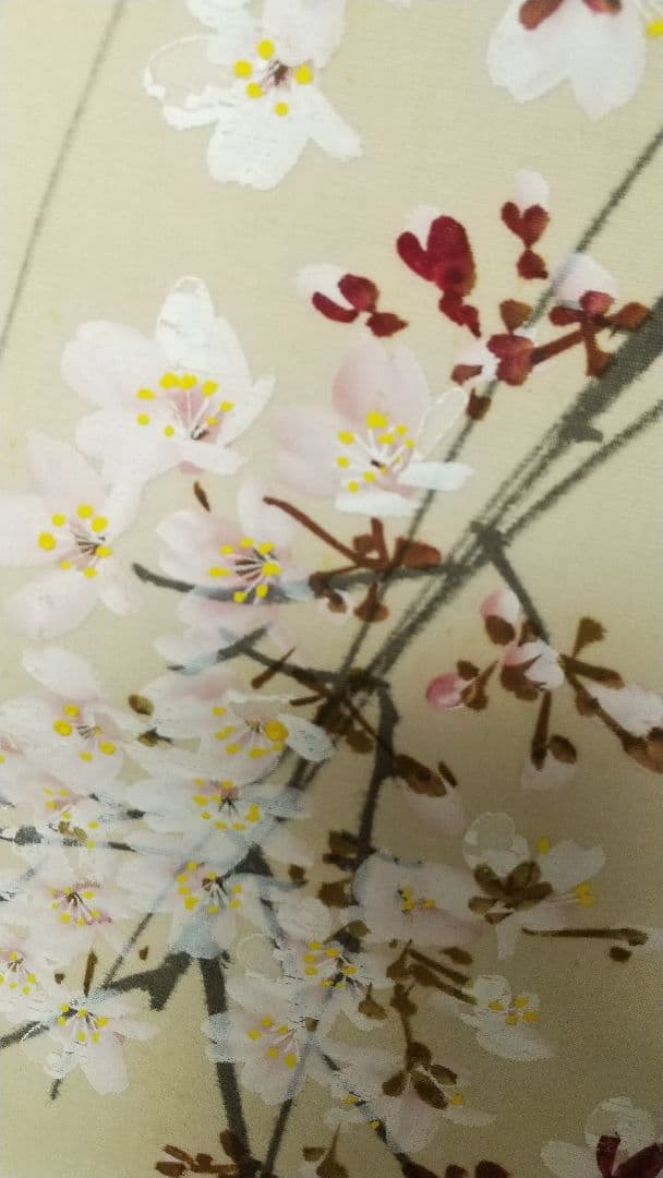 今井景樹日本画 掛軸 絹本 共箱 朧月に桜花 　師:景年 三重出身