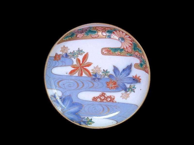 古伊万里　金襴手　竜田川に紅葉の図　５寸皿　C105AS-CZb