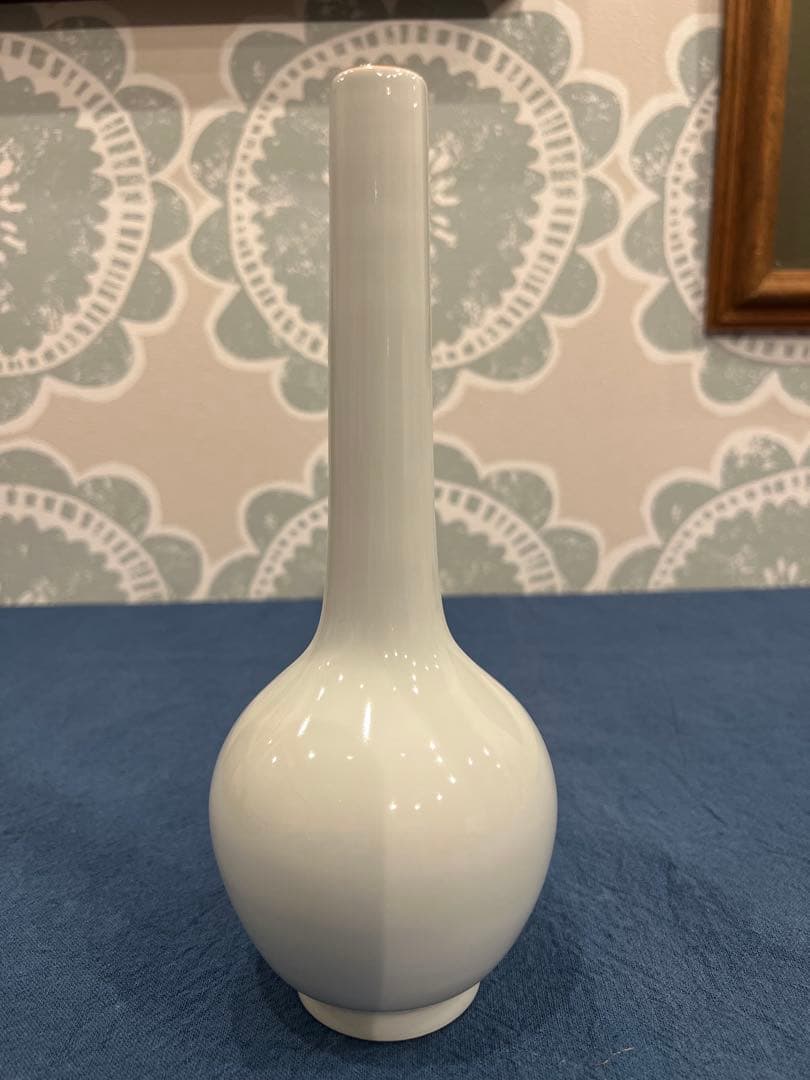 三浦竹泉 白磁鶴首 花瓶 共箱 H24cm