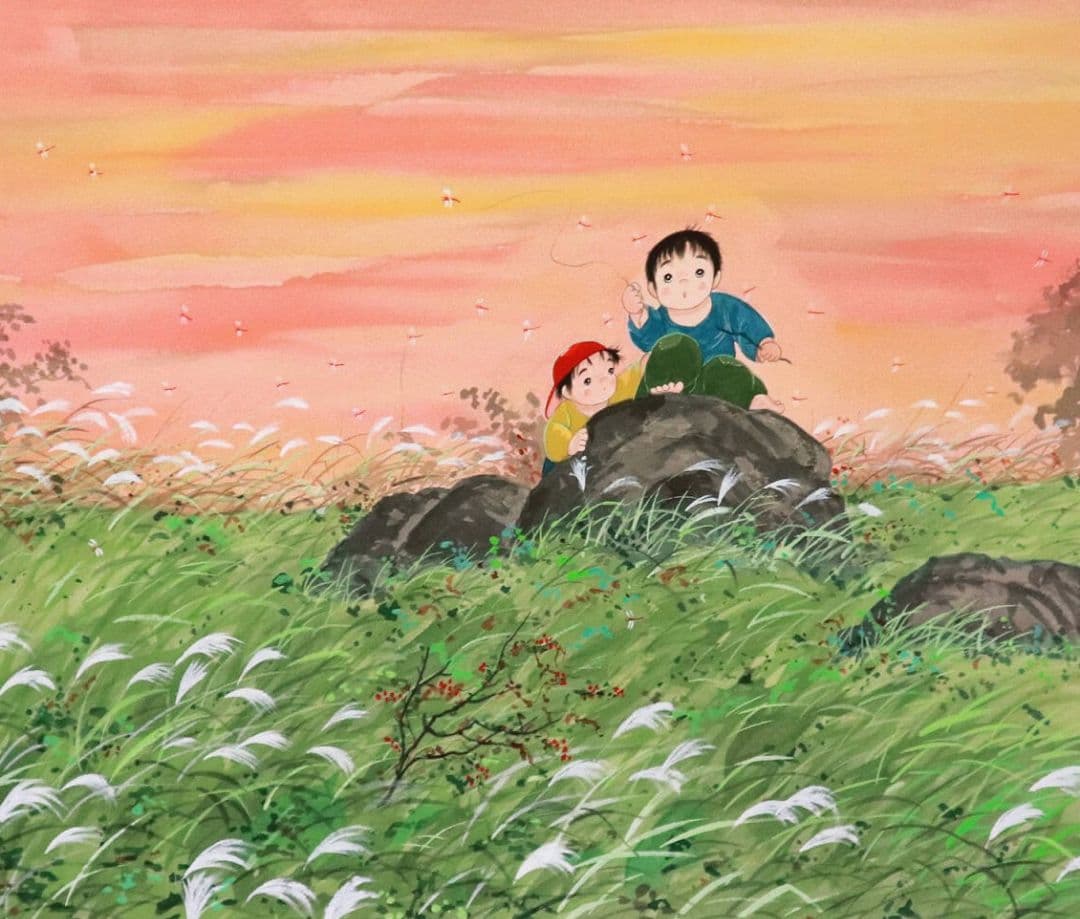 開田風堂「とんぼ取り」 100部限定 シルクスクリーン アートコム証明書