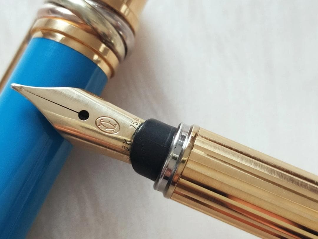 カルティエ Cartier トリニティ 万年筆 ブルー ペン先18K 希少カラー