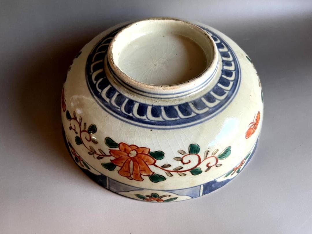 大鉢□赤絵 伊万里 錦絵 鶴亀 松竹梅 鳥 花唐草 古美術 時代物 骨董