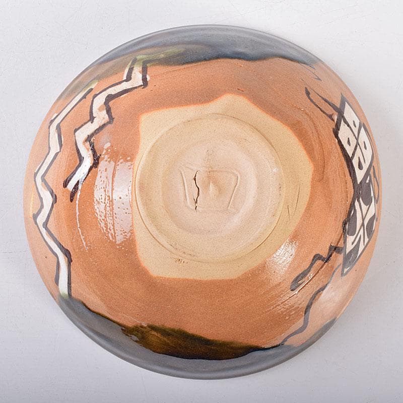 北大路魯山人作織部焼於里辺茶碗共布共箱MR8123