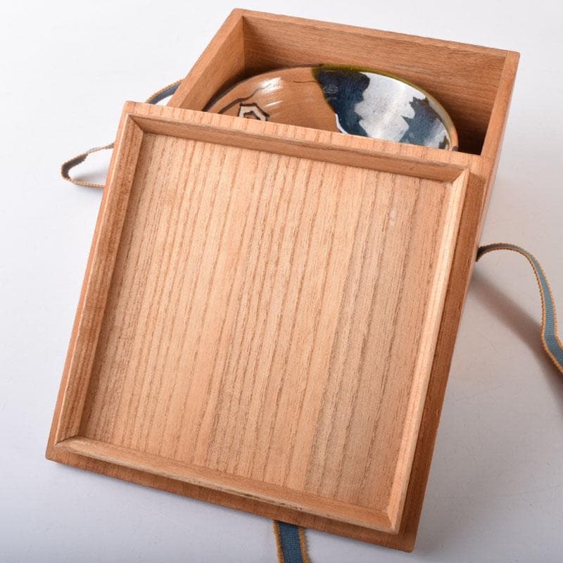 北大路魯山人作 織部焼 於里辺 茶碗 共布共箱 M R8123