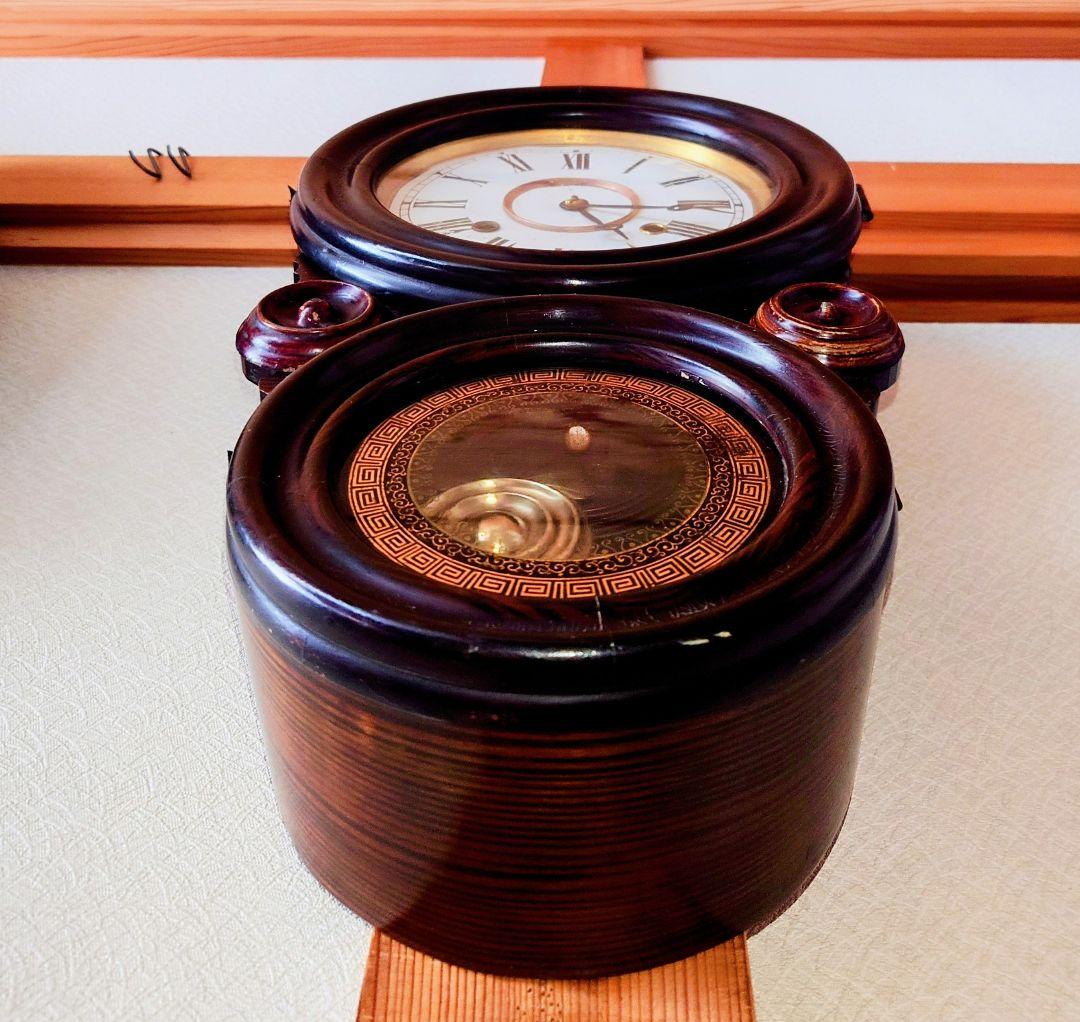 〈完動・美品〉北出時計製造所　 八吋張り四ツ丸達磨型ゼンマイ振り子掛け時計