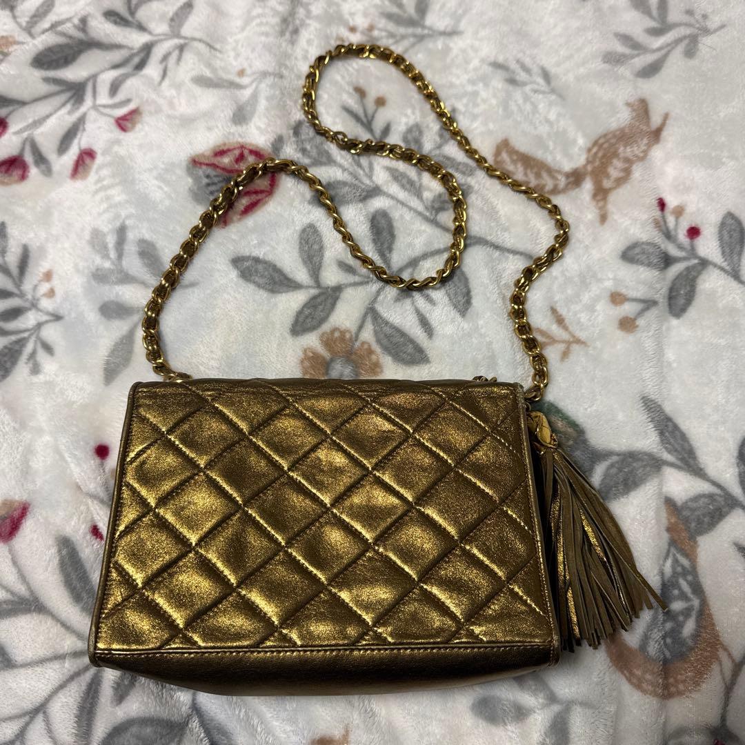 バッグ CHANEL Vintage Gold Leather Flap Bag