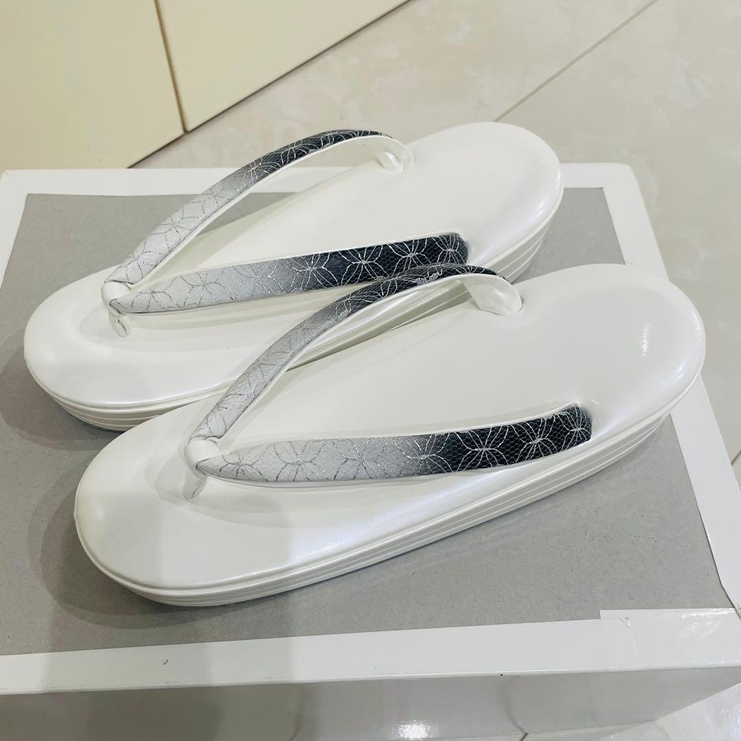 和装用 バッグ・草履（Lサイズ）セット（濃紺・ホワイト）シルバーレース 成人式