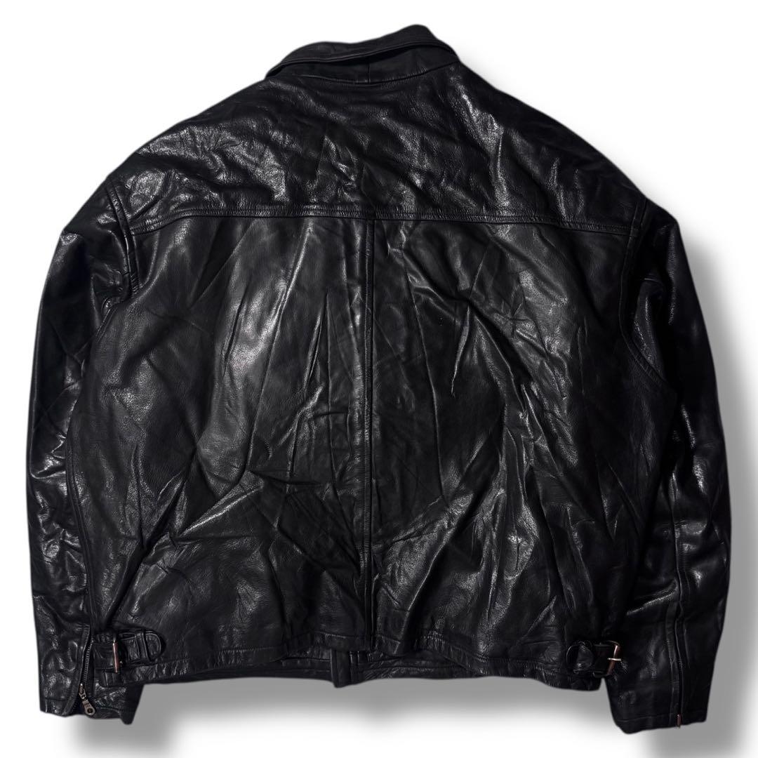 フランス ヴィンテージ バッファローレザー 襟付き シングルライダース