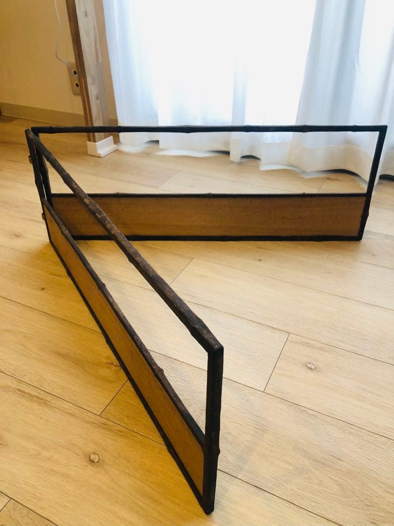 指物師 善州 造 古竹意 炉屏 2枚折 共箱付き 煎茶