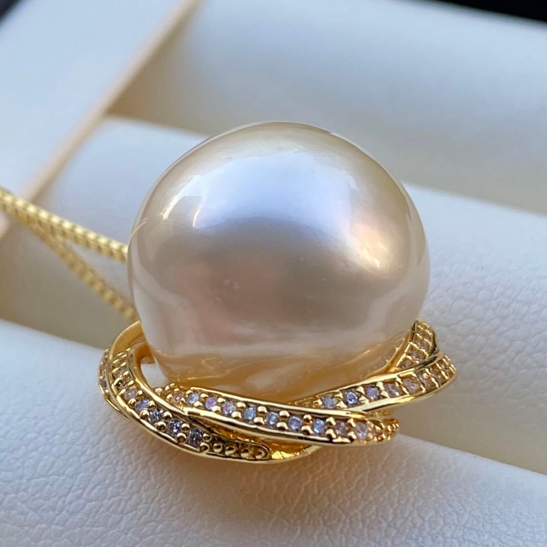 本真珠 南洋白蝶真珠ネックレストップ 15.3mmシャンパンゴールドPT753