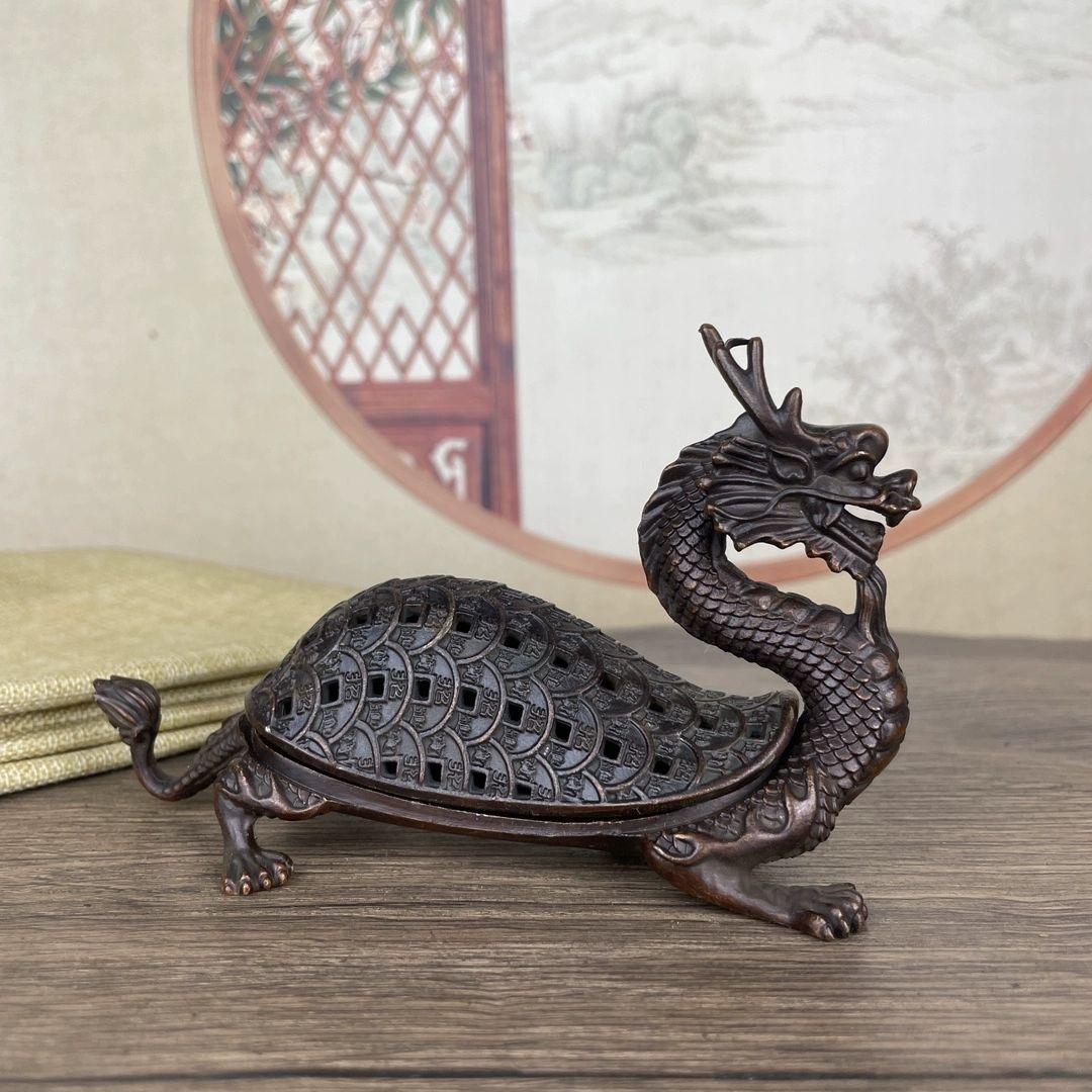 銅器 仏教 竜龍亀香炉 ツル古美術 コレクション品 銅製 工芸品 彫刻