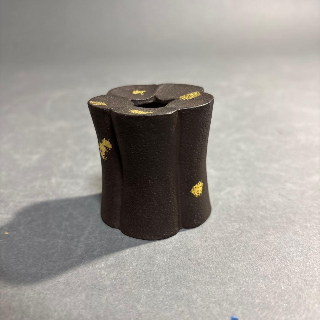 茶道具 十四代 宮崎寒雉 鉄塗金 此花 蓋置 共箱