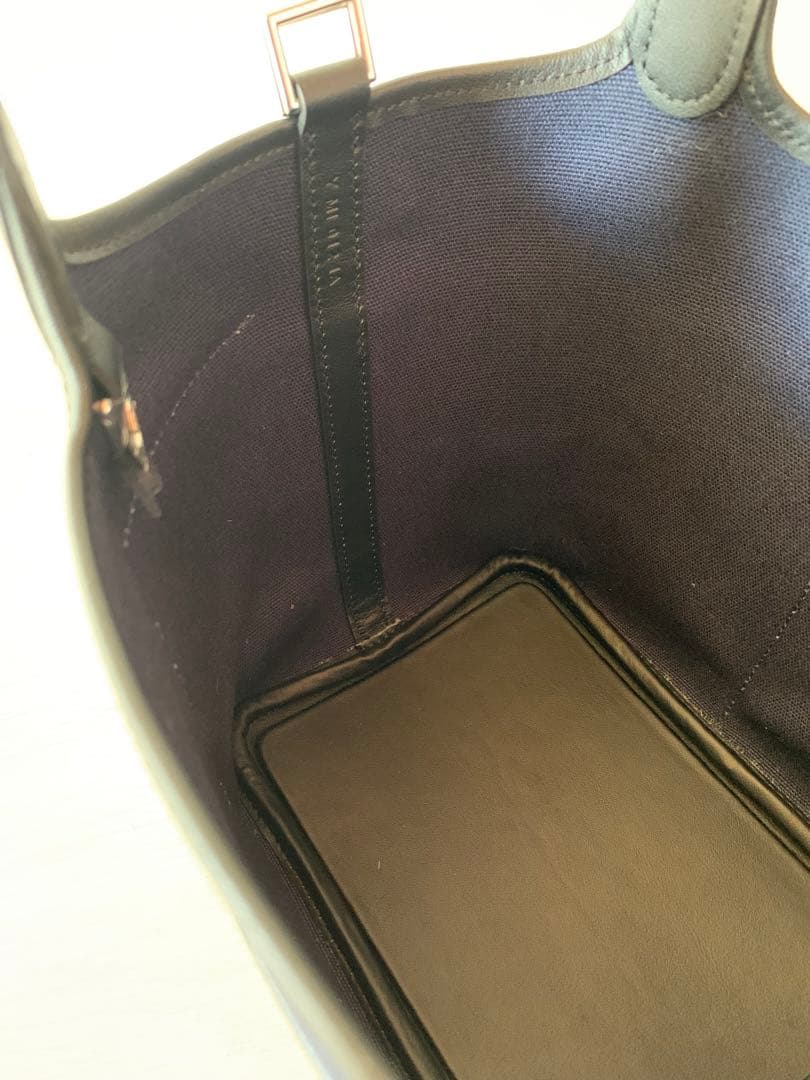 ネイビー×ブラック 高級本革 キャンバス トリヨン バケツ キューブバッグ PM