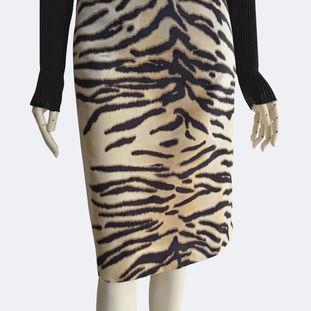 CELINE セリーヌ タイガープリント シルク混ミディスカート フランス製