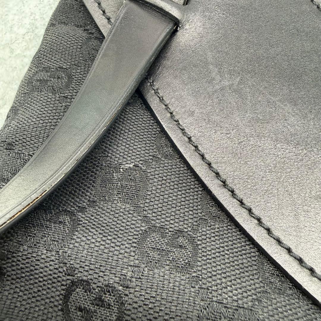 GUCCI グッチ ワンショルダーバッグ GGキャンバス レザー 肩掛け 黒