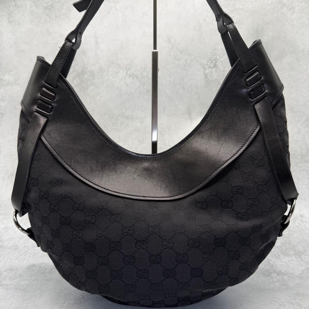 GUCCI グッチ ワンショルダーバッグ GGキャンバス レザー 肩掛け 黒