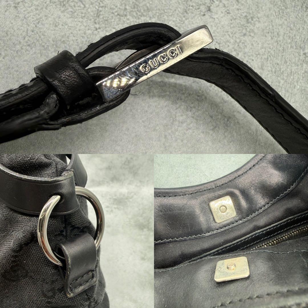 GUCCI グッチ ワンショルダーバッグ GGキャンバス レザー 肩掛け 黒