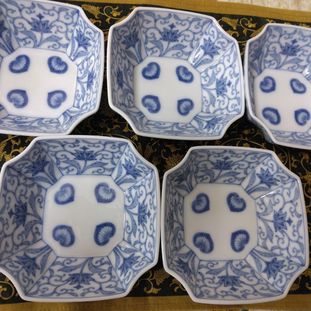 レア【木箱付き】深川製磁 かぶと唐草 　角切中鉢　5枚揃