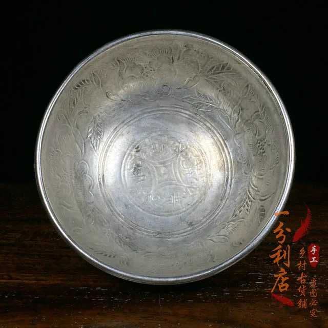 骨董品，925銀のボウル，花が咲き富貴である，銀の椀