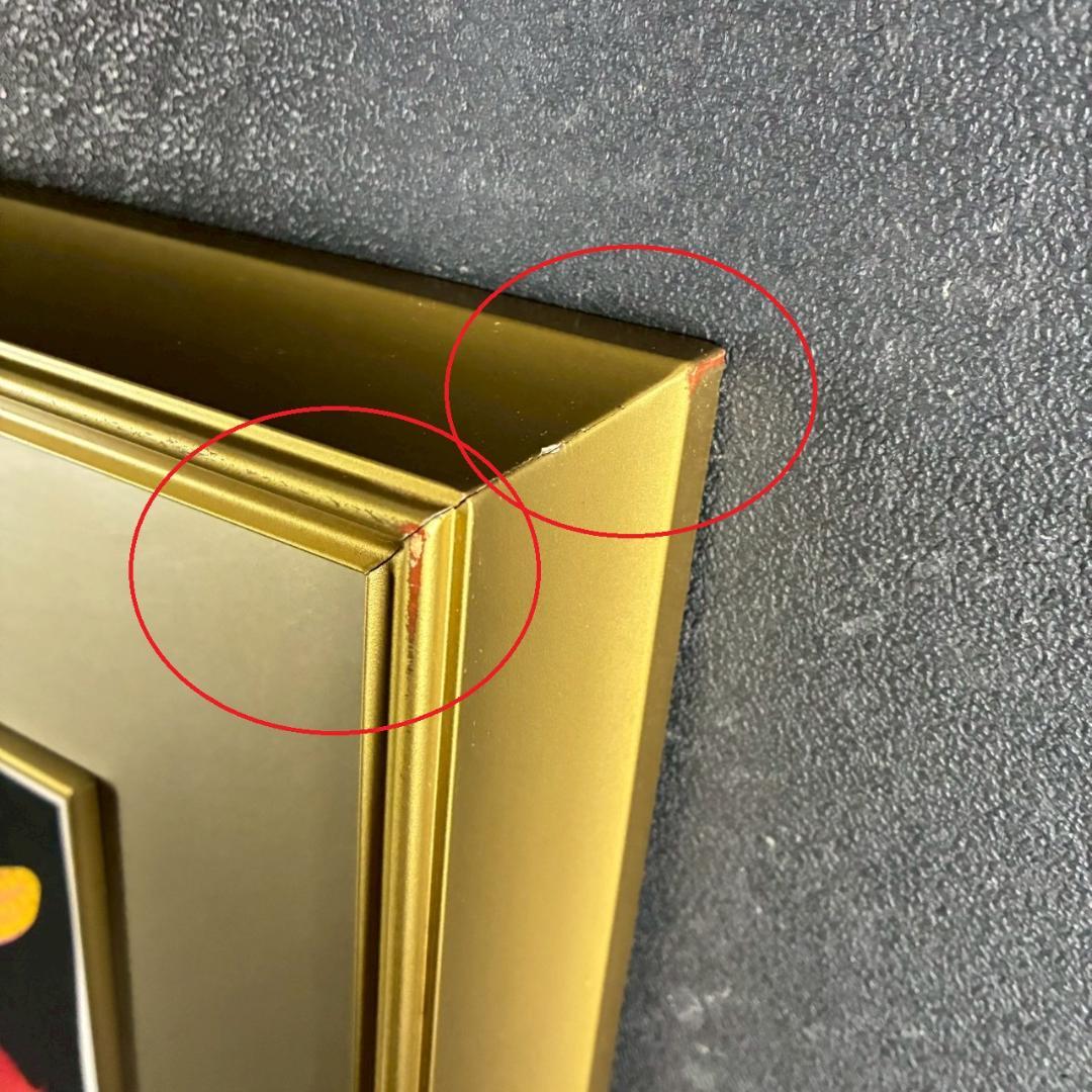 中島千波「ポインセチア」リトグラフ 直筆サイン・落款有 額縁入り