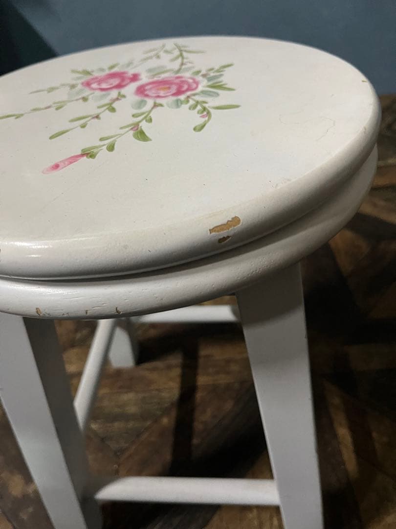 白家具 回転 スツール 椅子 薔薇 インテリアアンティーク