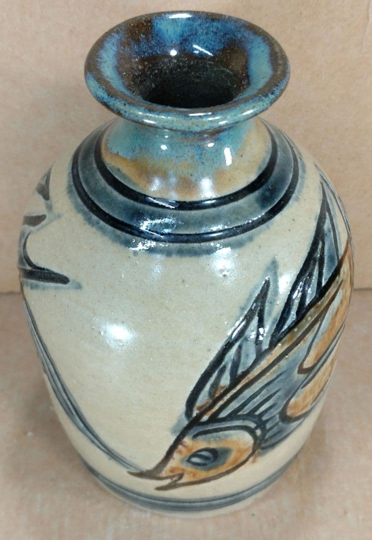 【本物保証】金城次郎 壷屋焼徳利(笑魚,魚) 共箱 栞 人間国宝 壺屋焼 美品